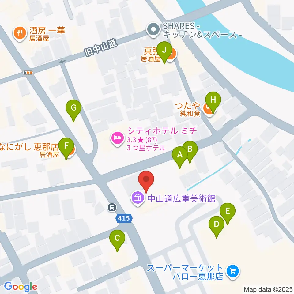 中山道広重美術館周辺のファミレス・ファーストフード一覧地図
