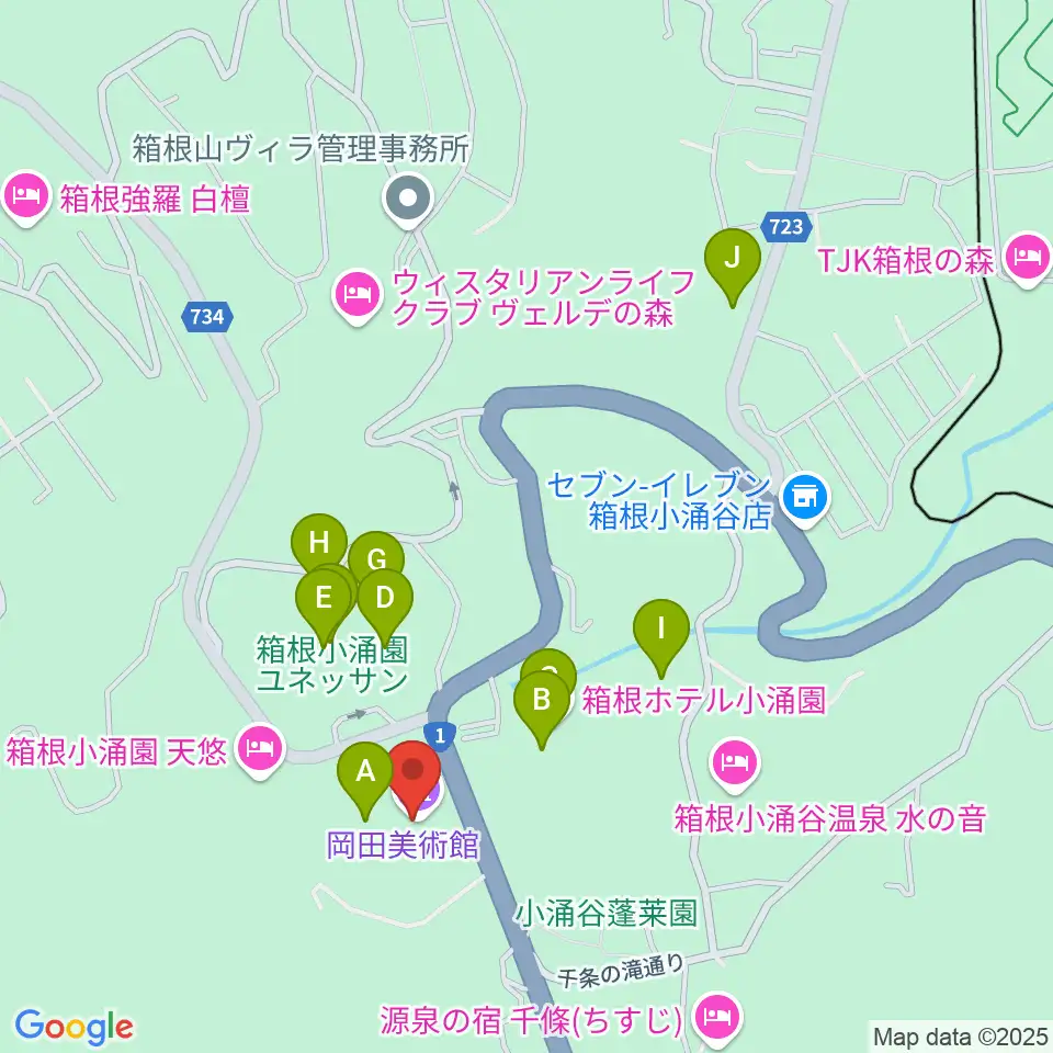 岡田美術館周辺のファミレス・ファーストフード一覧地図