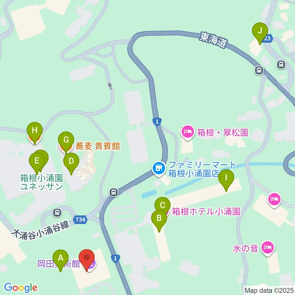 岡田美術館周辺のファミレス・ファーストフード一覧地図