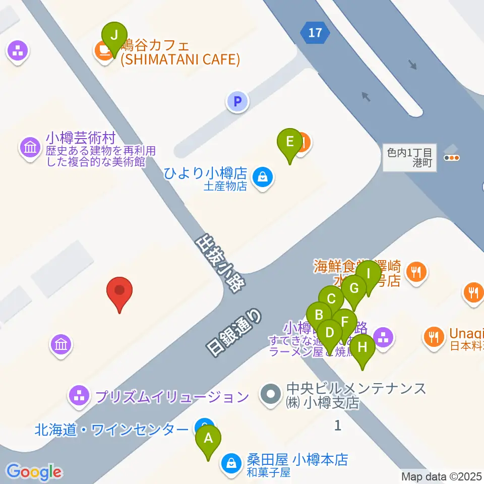 小樽芸術村 似鳥美術館周辺のファミレス・ファーストフード一覧地図