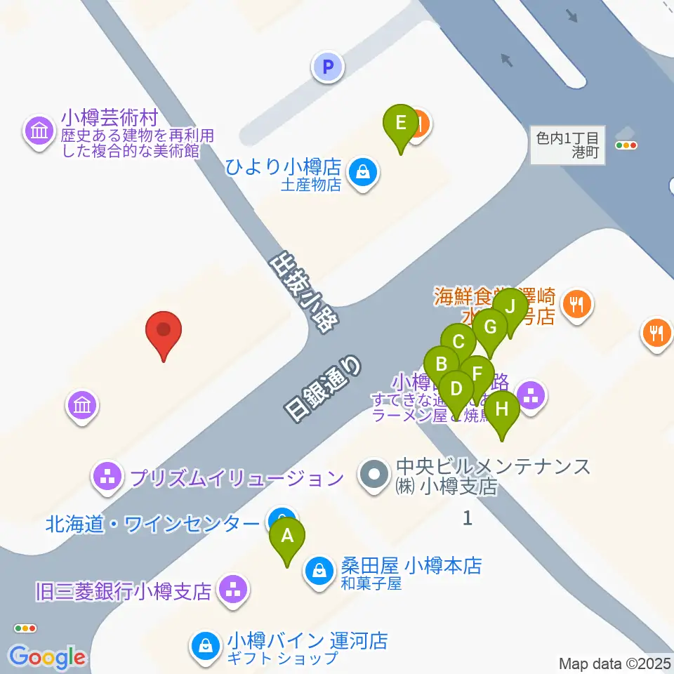 小樽芸術村 似鳥美術館周辺のファミレス・ファーストフード一覧地図