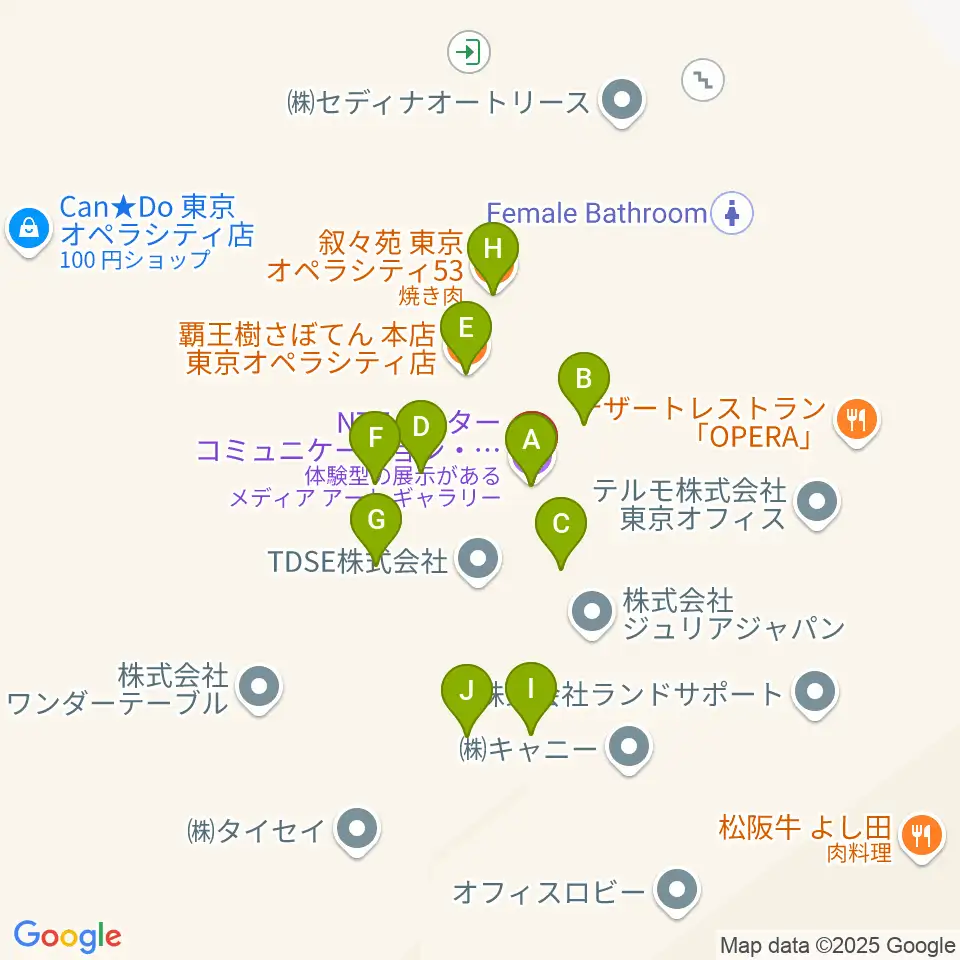 東京オペラシティアートギャラリー周辺のファミレス・ファーストフード一覧地図