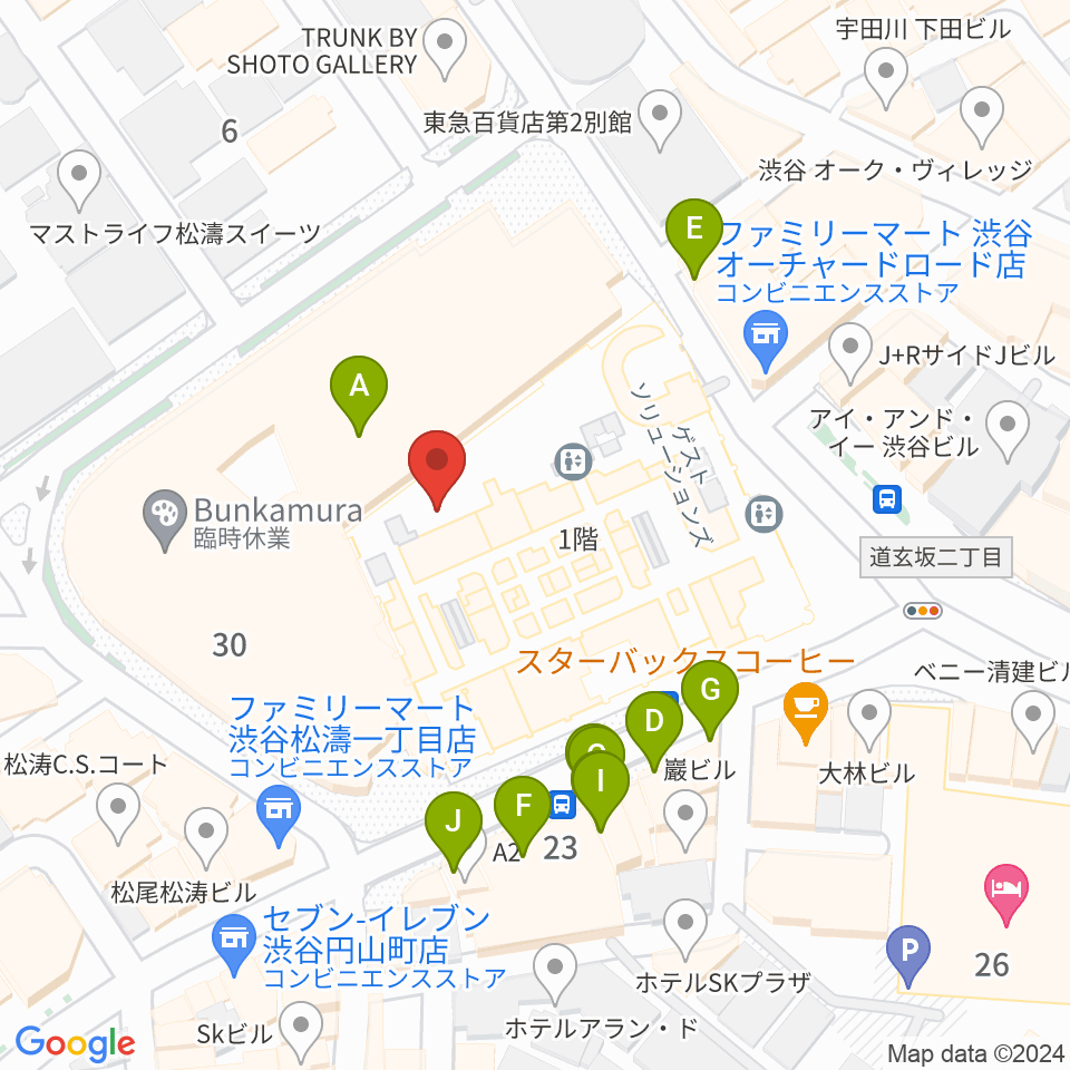 Bunkamuraザ・ミュージアム周辺のファミレス・ファーストフード一覧地図