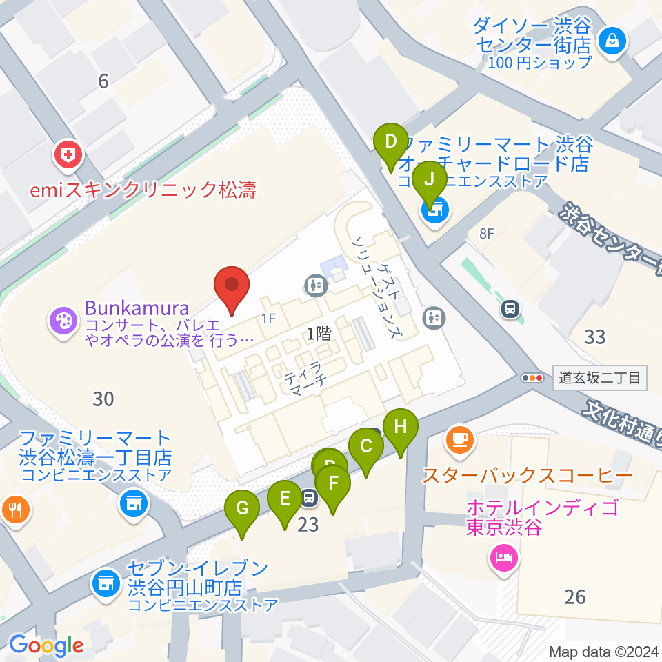 Bunkamuraザ・ミュージアム周辺のファミレス・ファーストフード一覧地図