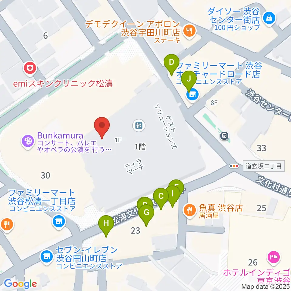Bunkamuraザ・ミュージアム周辺のファミレス・ファーストフード一覧地図
