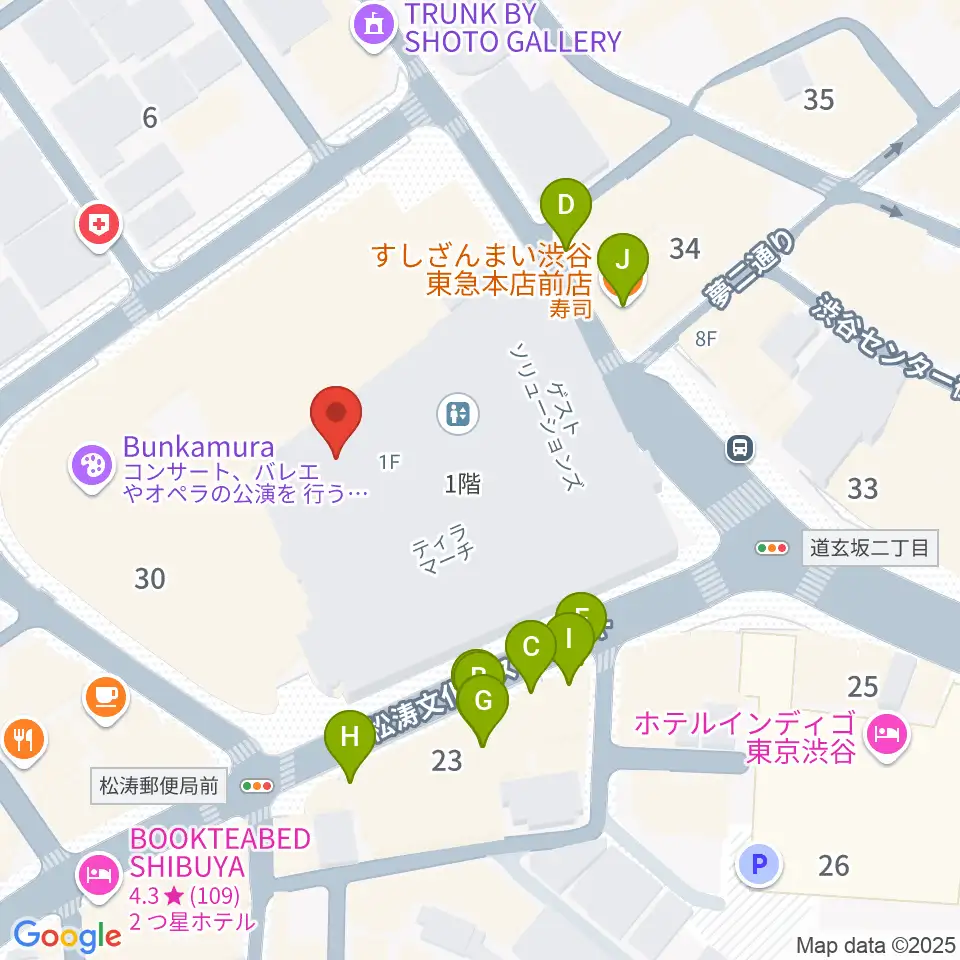 Bunkamuraザ・ミュージアム周辺のファミレス・ファーストフード一覧地図