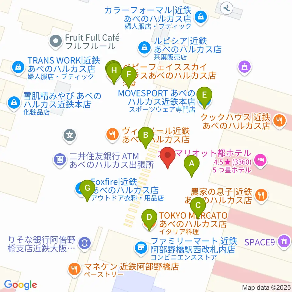あべのハルカス美術館周辺のファミレス・ファーストフード一覧地図