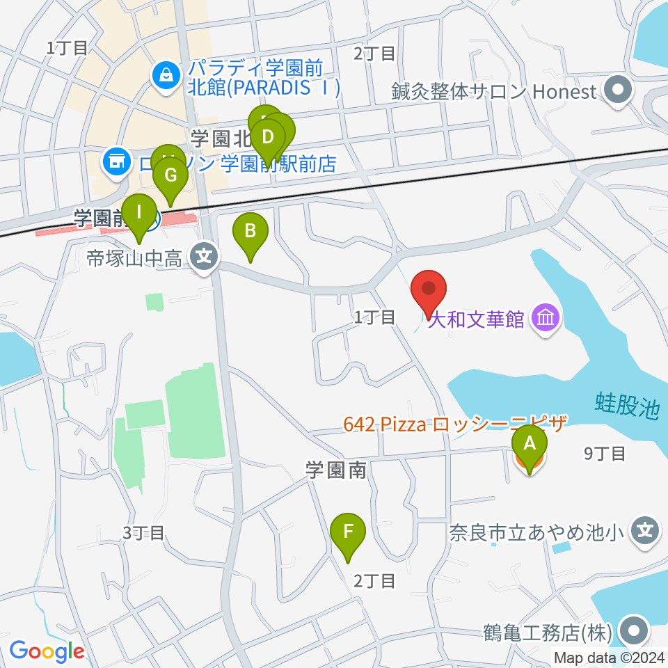 大和文華館周辺のファミレス・ファーストフード一覧地図