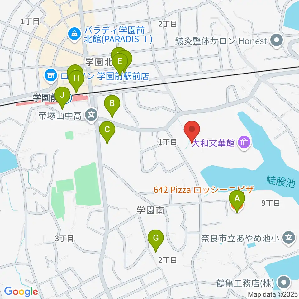 大和文華館周辺のファミレス・ファーストフード一覧地図