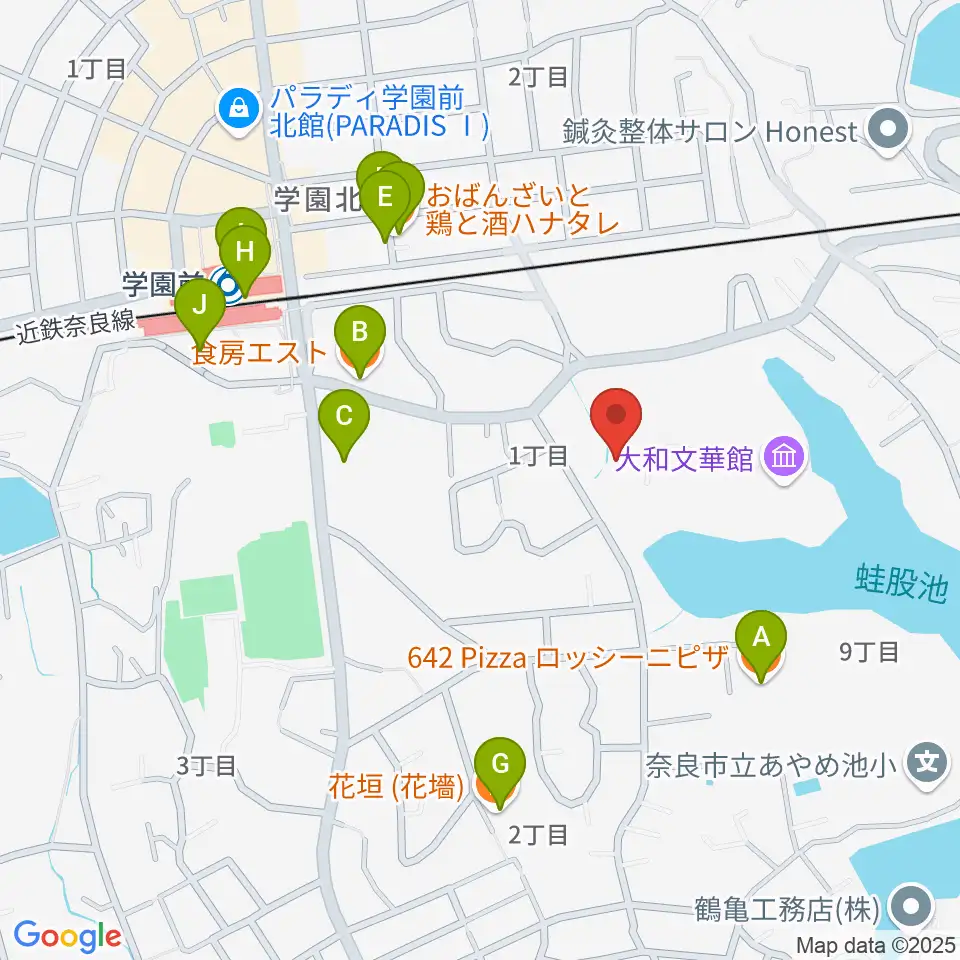 大和文華館周辺のファミレス・ファーストフード一覧地図