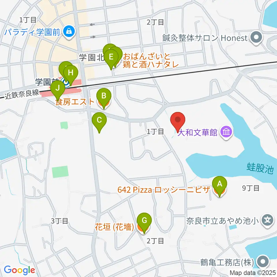 大和文華館周辺のファミレス・ファーストフード一覧地図