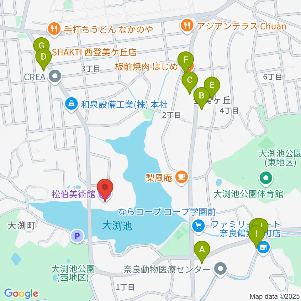松伯美術館周辺のファミレス・ファーストフード一覧地図
