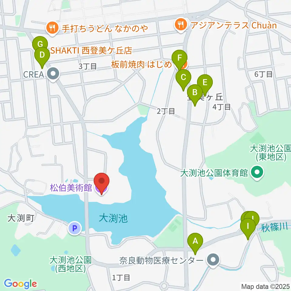 松伯美術館周辺のファミレス・ファーストフード一覧地図
