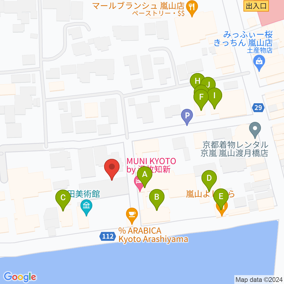 福田美術館周辺のファミレス・ファーストフード一覧地図