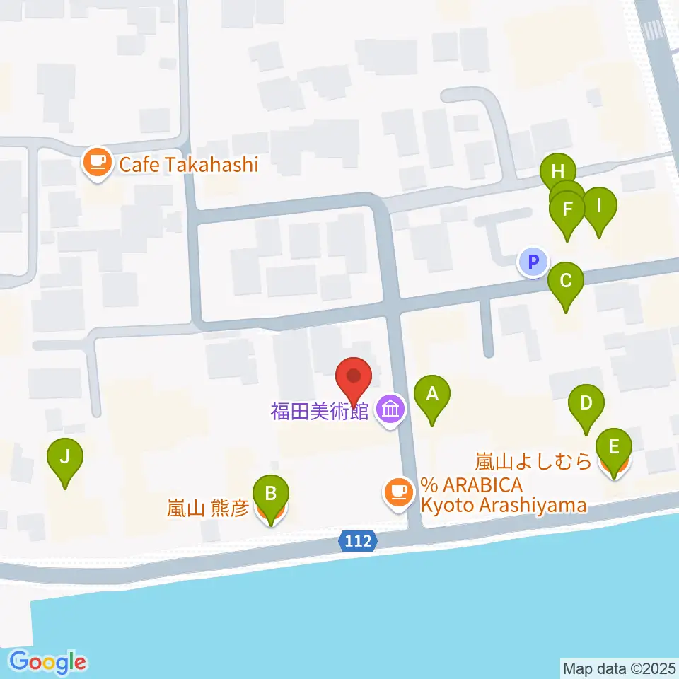 福田美術館周辺のファミレス・ファーストフード一覧地図