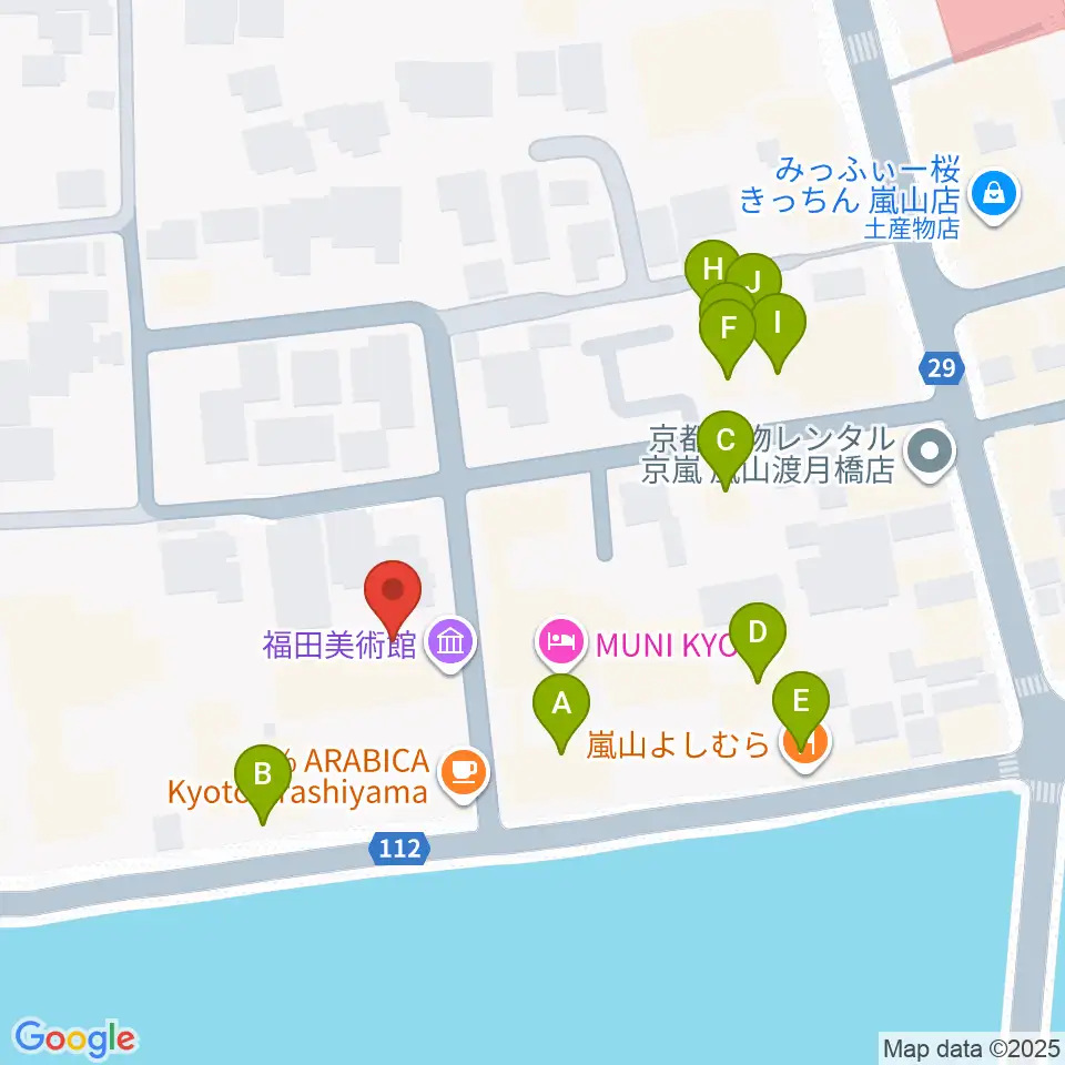 福田美術館周辺のファミレス・ファーストフード一覧地図
