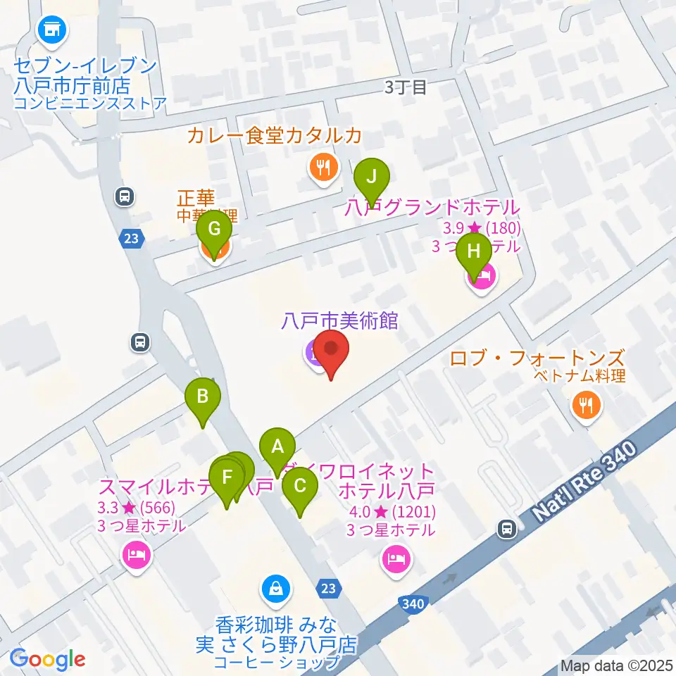 八戸市美術館周辺のファミレス・ファーストフード一覧地図