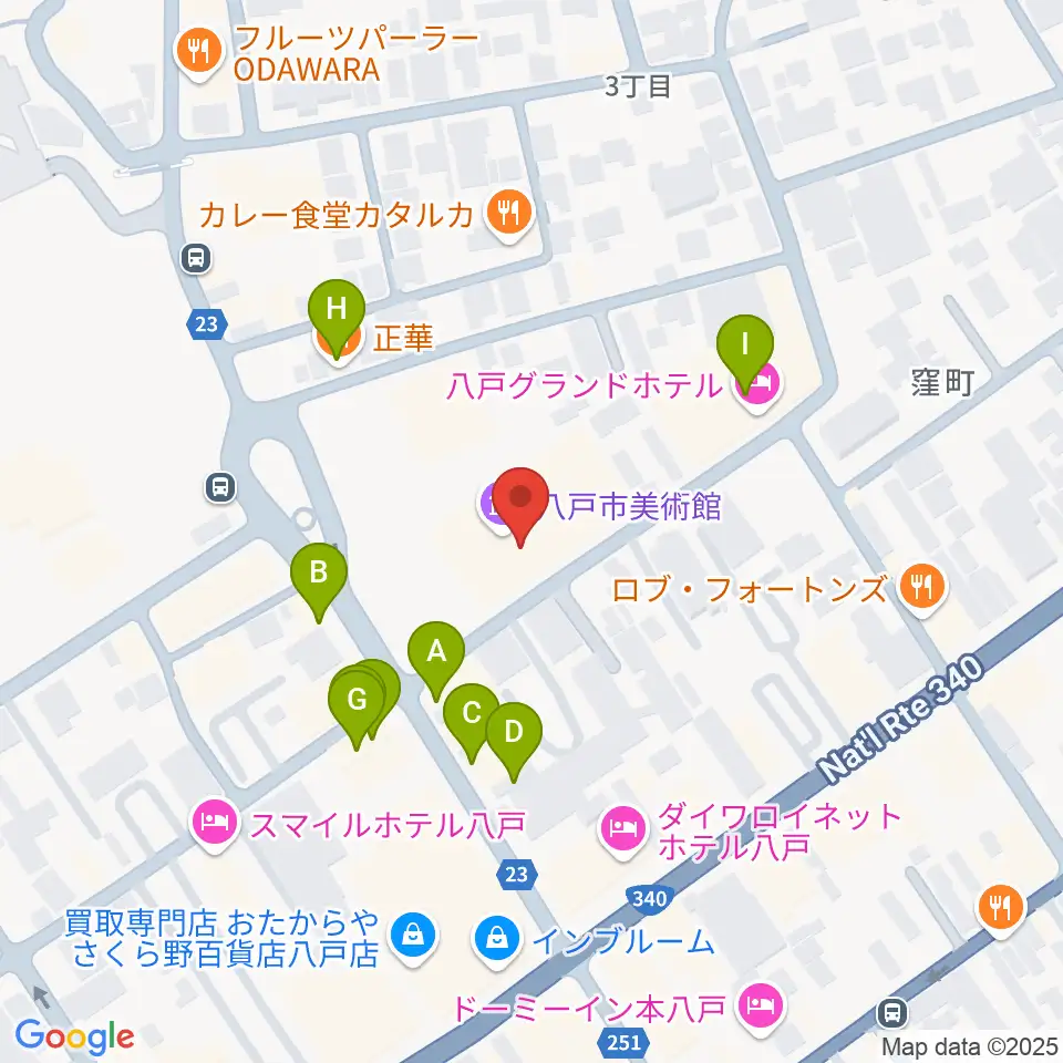 八戸市美術館周辺のファミレス・ファーストフード一覧地図