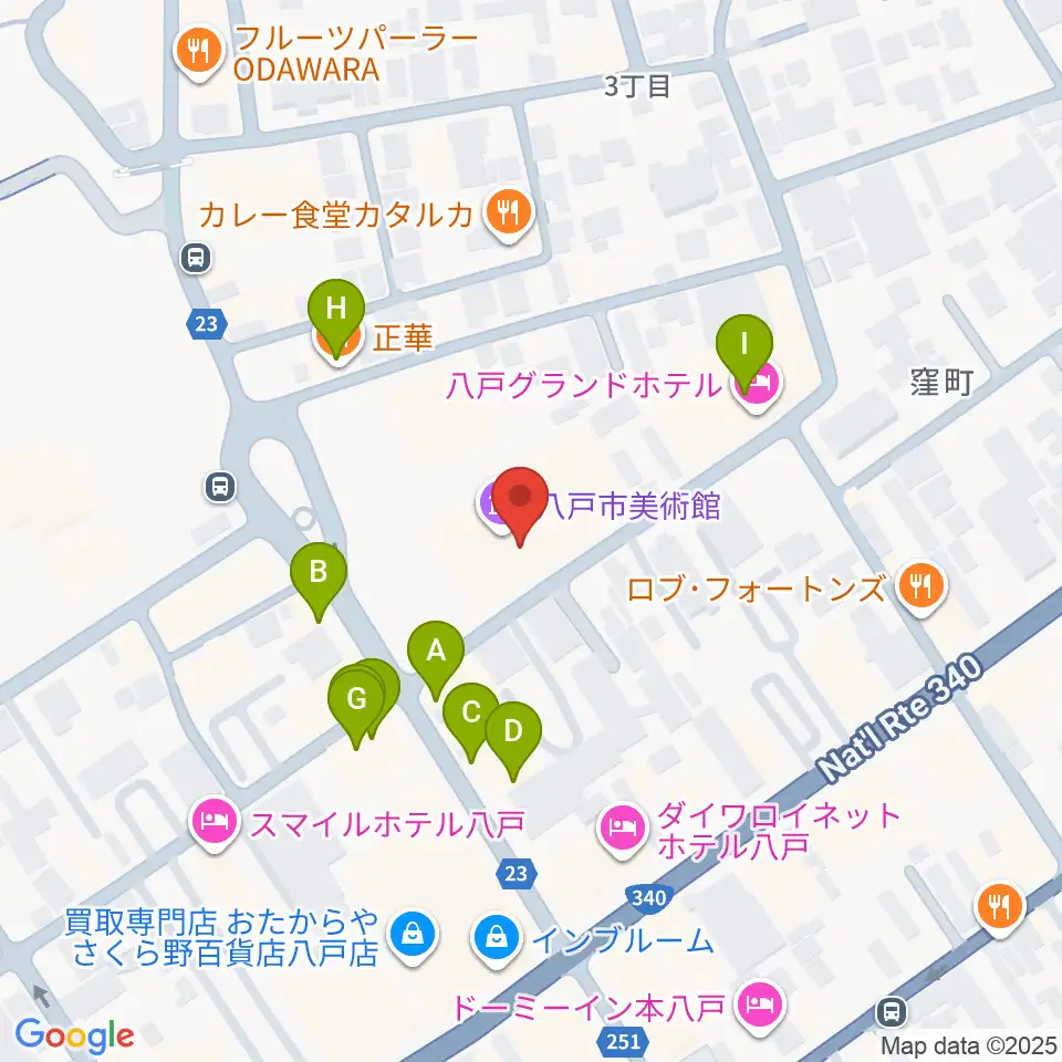 八戸市美術館周辺のファミレス・ファーストフード一覧地図