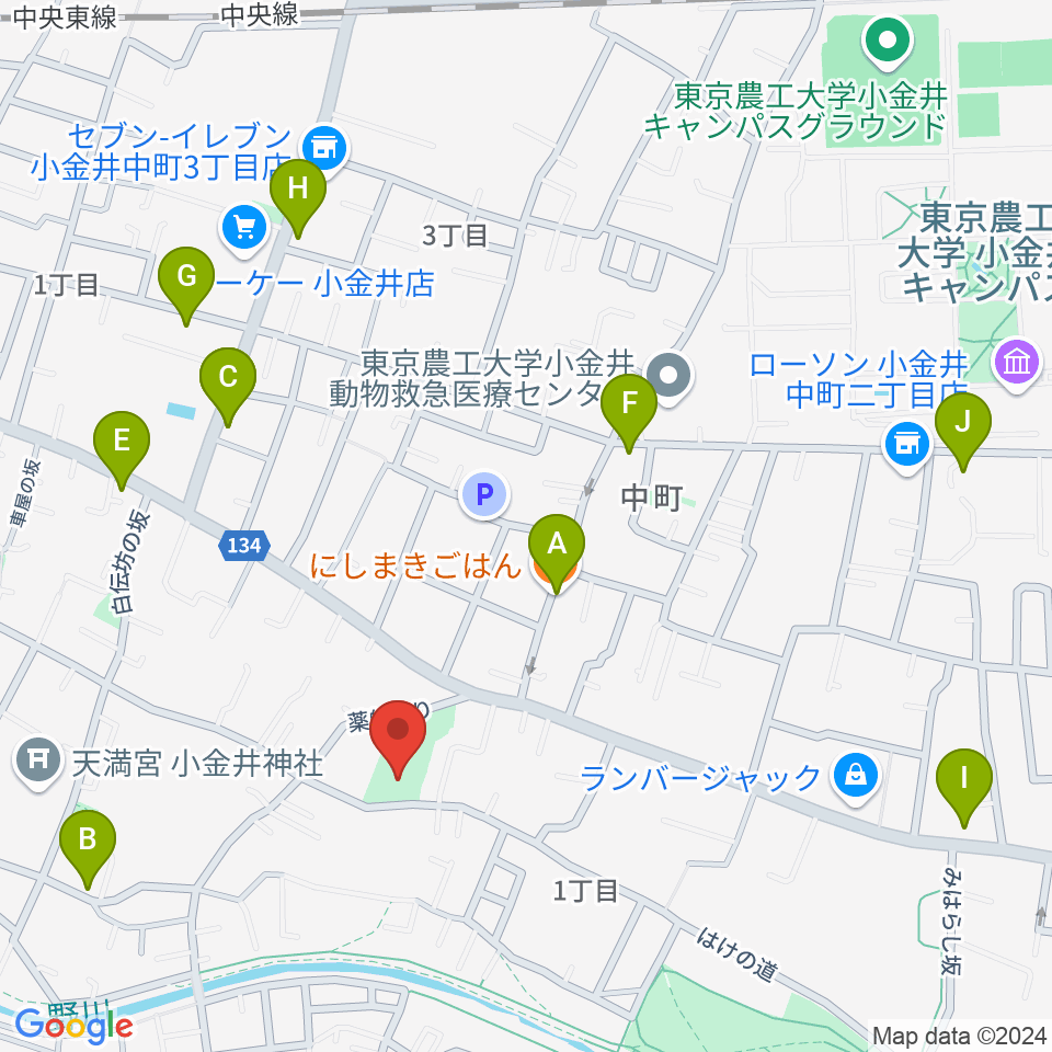 はけの森美術館周辺のファミレス・ファーストフード一覧地図