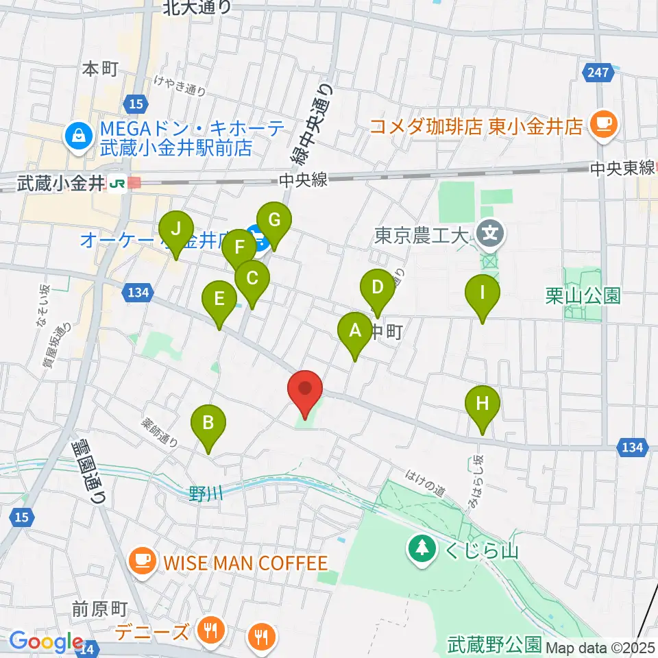 はけの森美術館周辺のファミレス・ファーストフード一覧地図