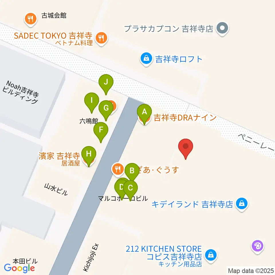 吉祥寺美術館周辺のファミレス・ファーストフード一覧地図
