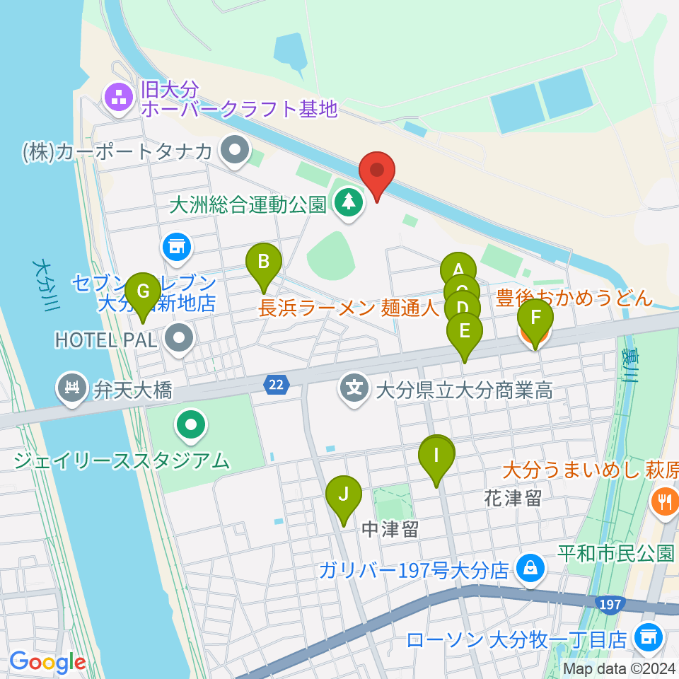 サイクルショップコダマ大洲アリーナ周辺のファミレス・ファーストフード一覧地図