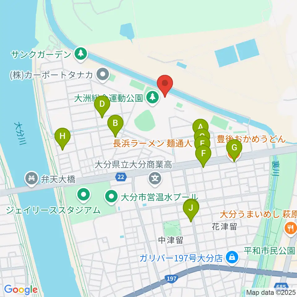 サイクルショップコダマ大洲アリーナ周辺のファミレス・ファーストフード一覧地図