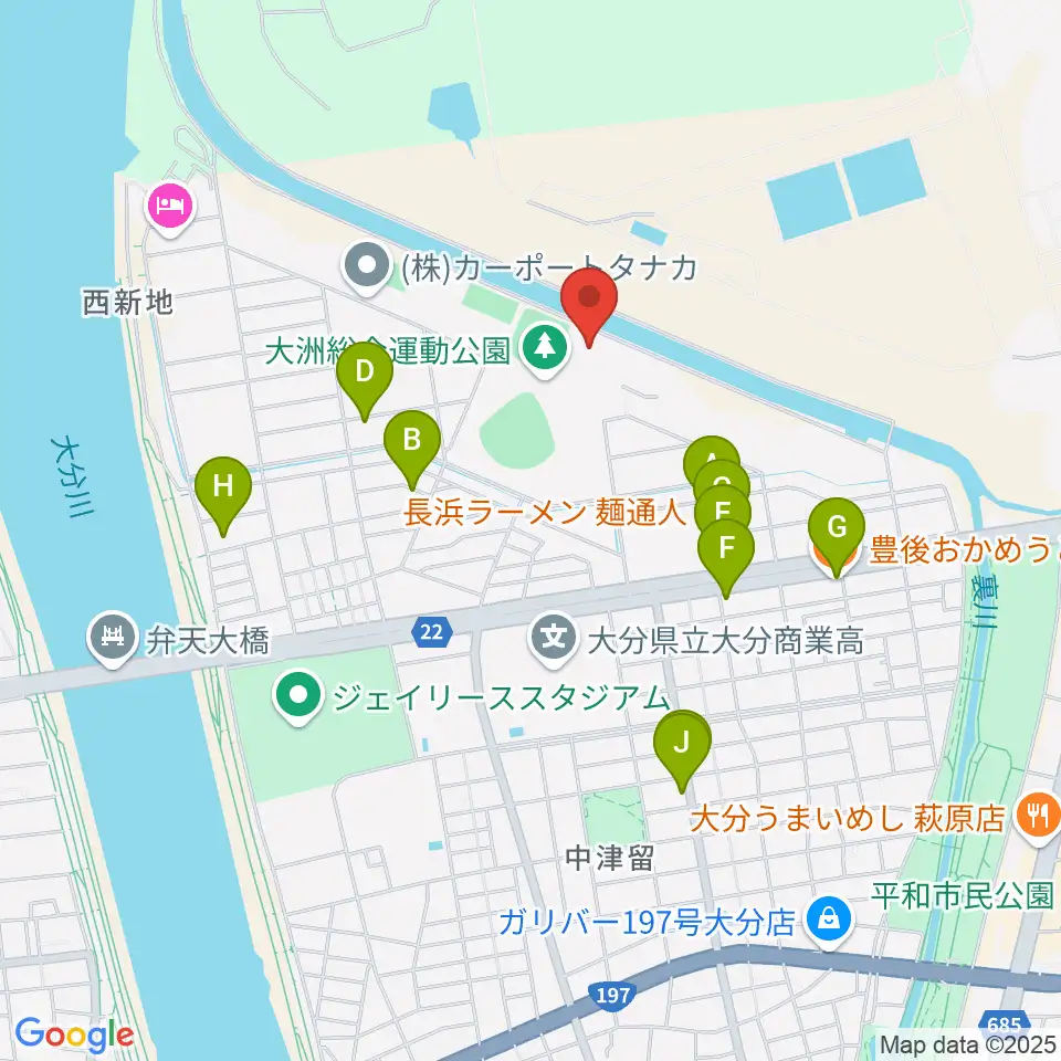 サイクルショップコダマ大洲アリーナ周辺のファミレス・ファーストフード一覧地図