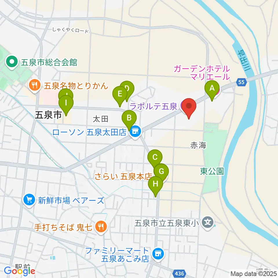 ラポルテ五泉周辺のファミレス・ファーストフード一覧地図