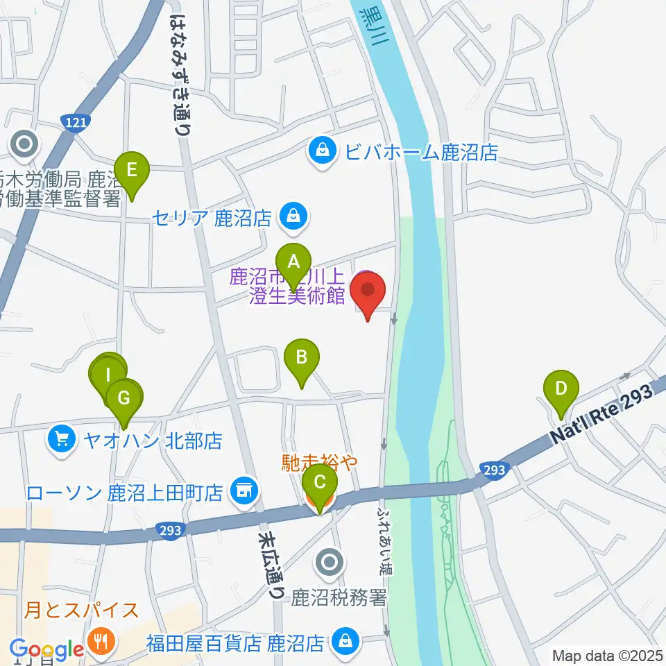 鹿沼市立川上澄生美術館周辺のファミレス・ファーストフード一覧地図