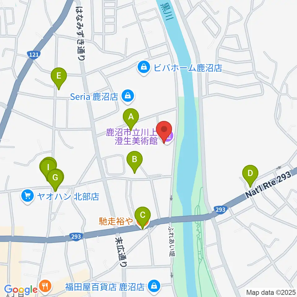 鹿沼市立川上澄生美術館周辺のファミレス・ファーストフード一覧地図