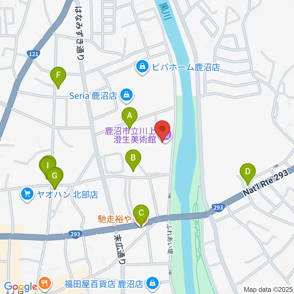 鹿沼市立川上澄生美術館周辺のファミレス・ファーストフード一覧地図