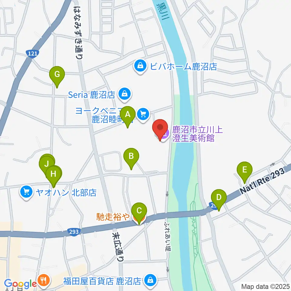 鹿沼市立川上澄生美術館周辺のファミレス・ファーストフード一覧地図