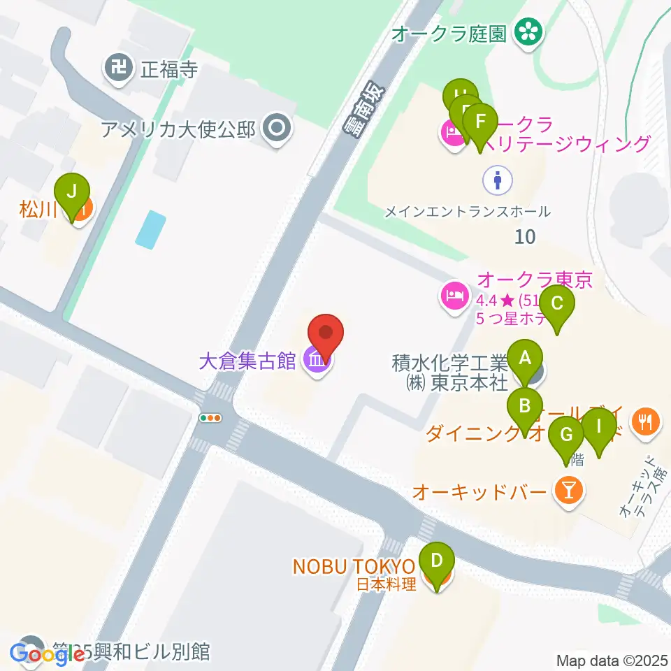大倉集古館周辺のファミレス・ファーストフード一覧地図