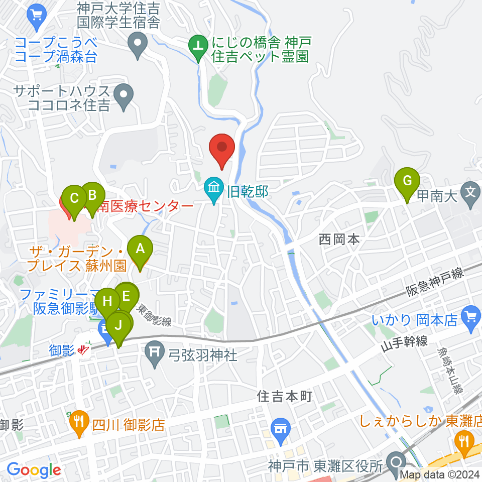 白鶴美術館周辺のファミレス・ファーストフード一覧地図