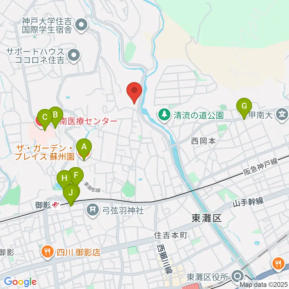 白鶴美術館周辺のファミレス・ファーストフード一覧地図