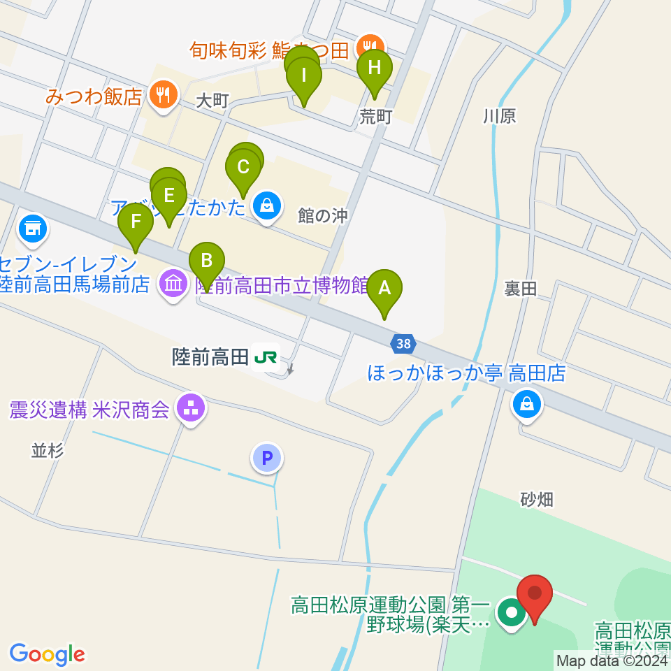 楽天イーグルス奇跡の一本松球場周辺のファミレス・ファーストフード一覧地図