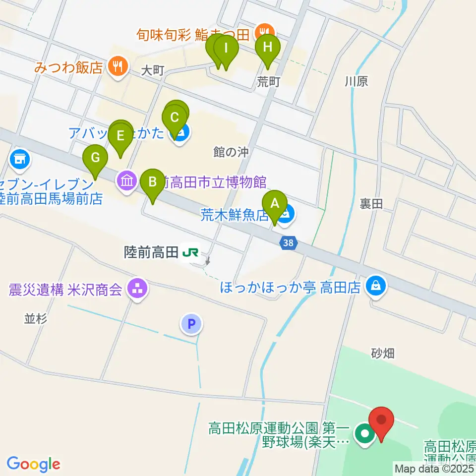 楽天イーグルス奇跡の一本松球場周辺のファミレス・ファーストフード一覧地図