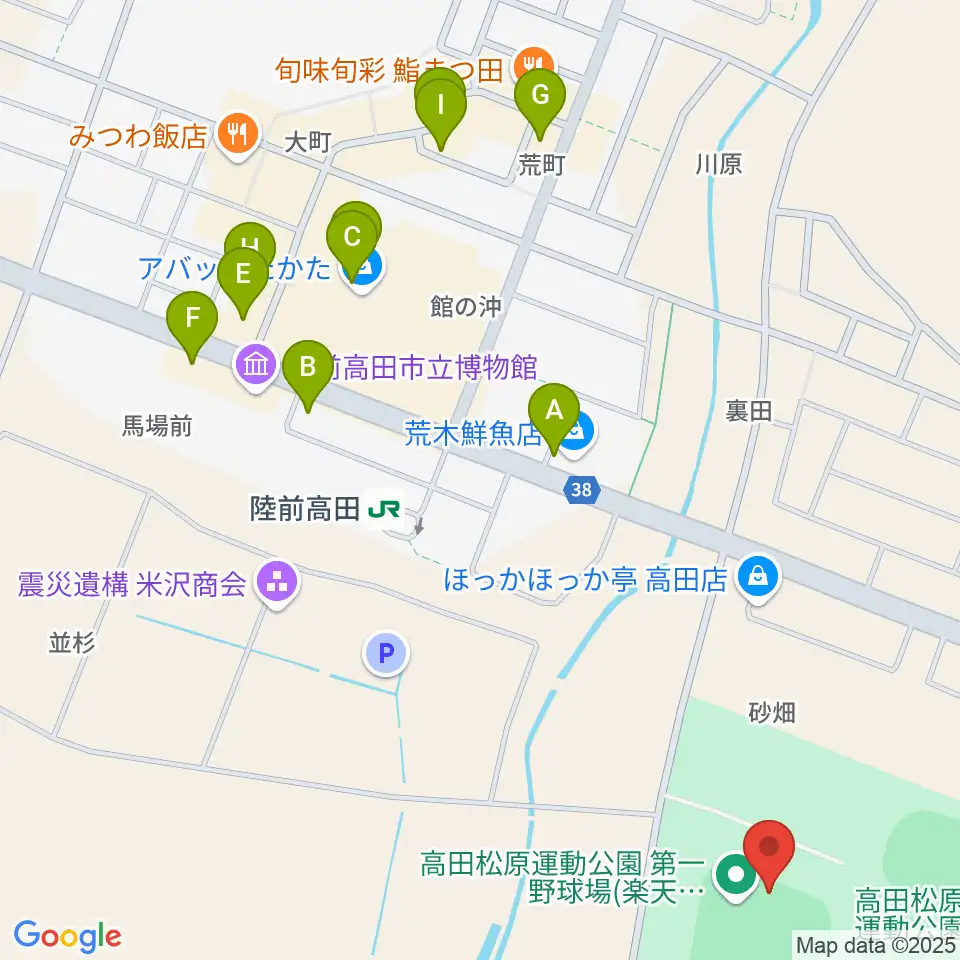 楽天イーグルス奇跡の一本松球場周辺のファミレス・ファーストフード一覧地図