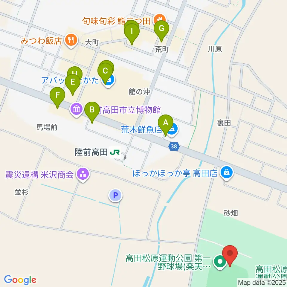 楽天イーグルス奇跡の一本松球場周辺のファミレス・ファーストフード一覧地図