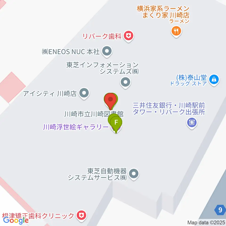 川崎浮世絵ギャラリー周辺のファミレス・ファーストフード一覧地図