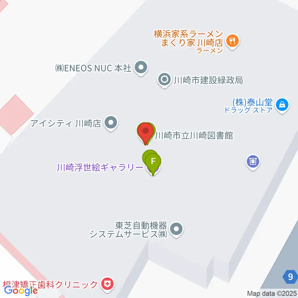川崎浮世絵ギャラリー周辺のファミレス・ファーストフード一覧地図
