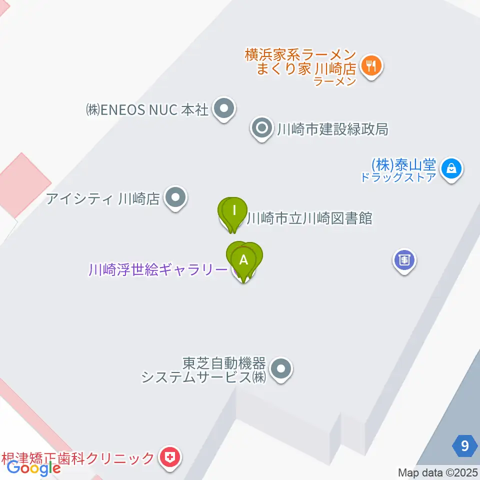 川崎浮世絵ギャラリー周辺のファミレス・ファーストフード一覧地図