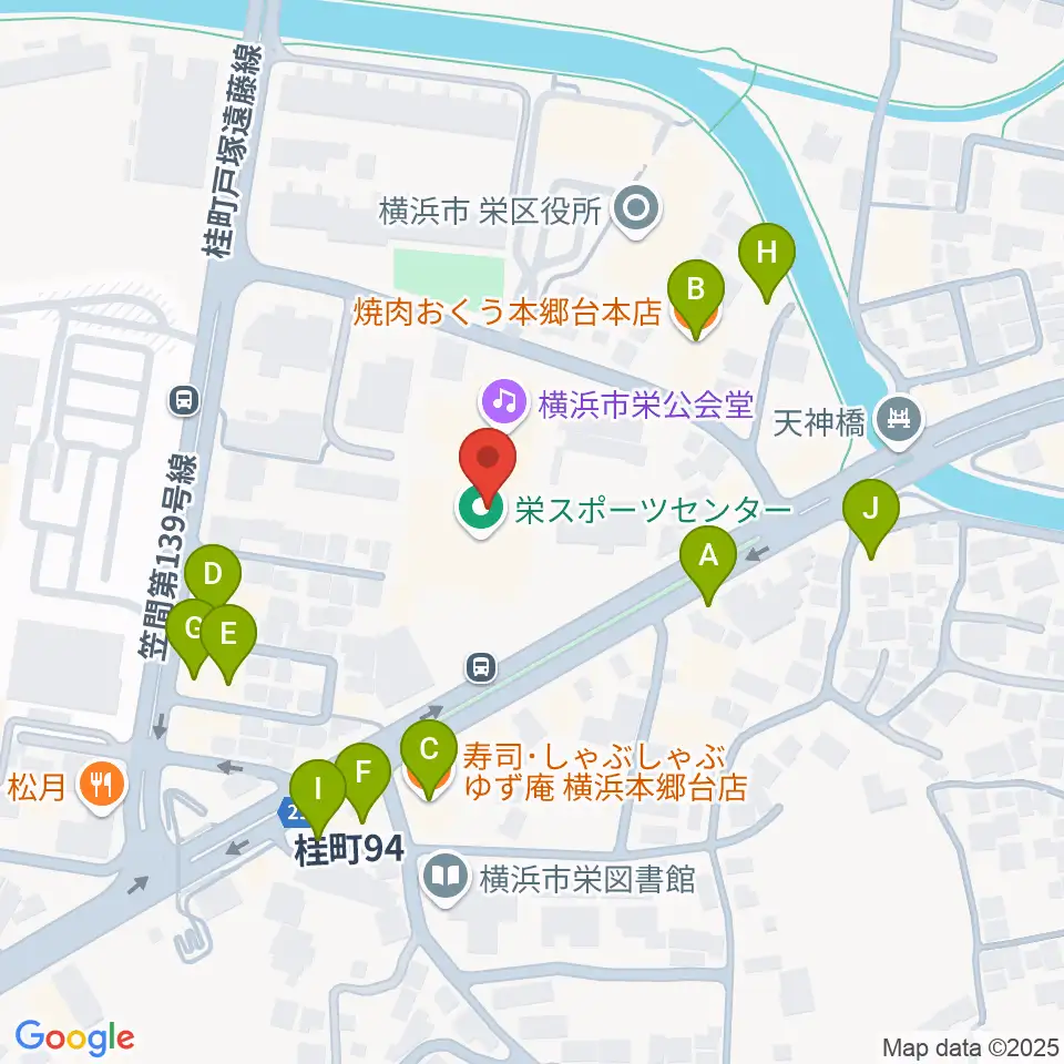 横浜市栄公会堂周辺のファミレス・ファーストフード一覧地図
