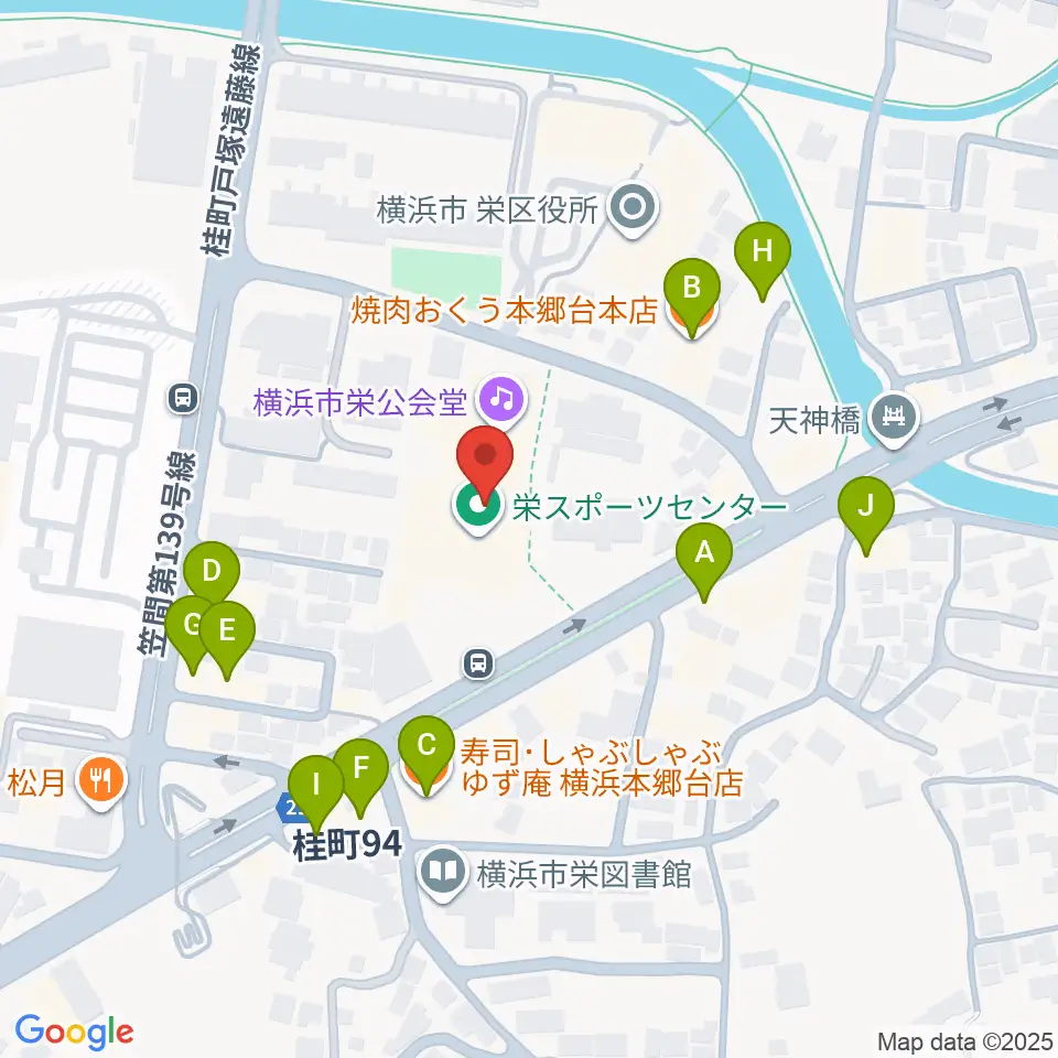 横浜市栄公会堂周辺のファミレス・ファーストフード一覧地図