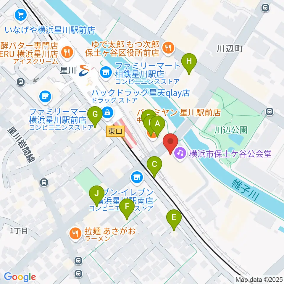 横浜市保土ケ谷公会堂周辺のファミレス・ファーストフード一覧地図