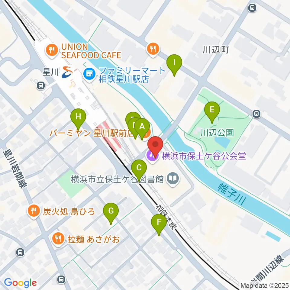 横浜市保土ケ谷公会堂周辺のファミレス・ファーストフード一覧地図