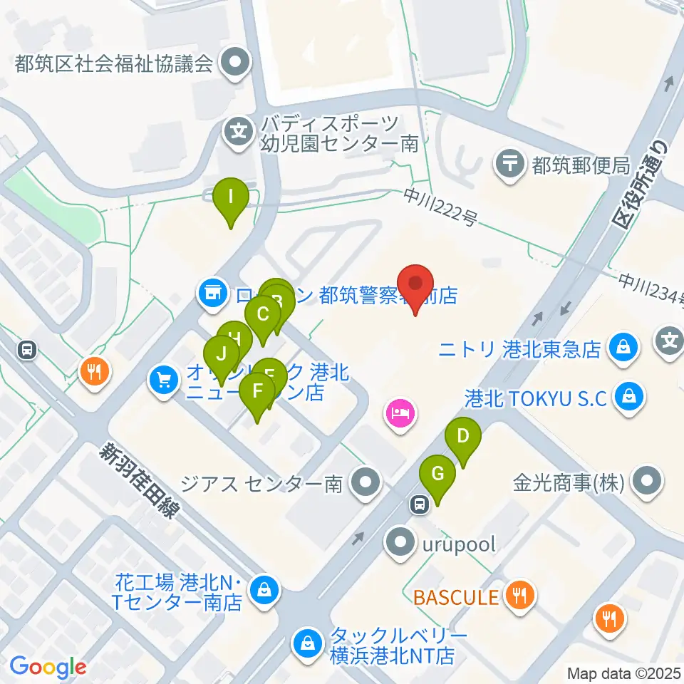 都筑公会堂周辺のファミレス・ファーストフード一覧地図