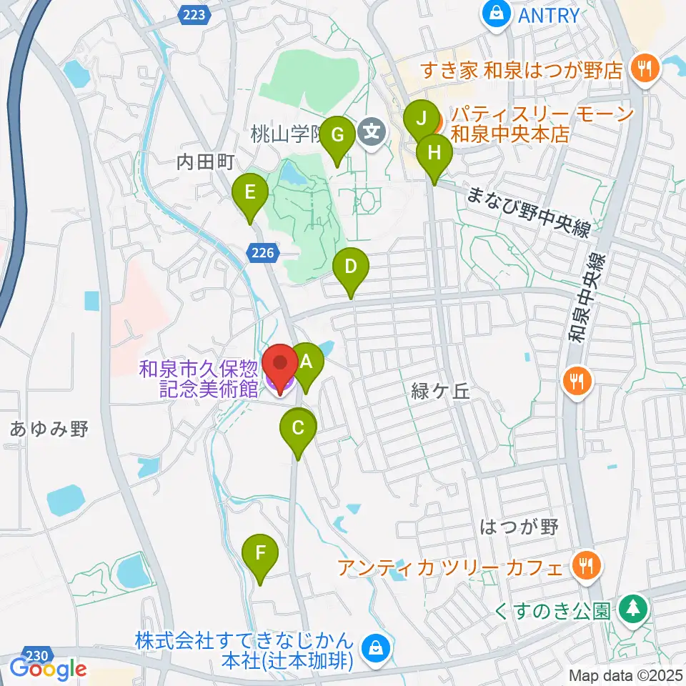 和泉市久保惣記念美術館周辺のファミレス・ファーストフード一覧地図